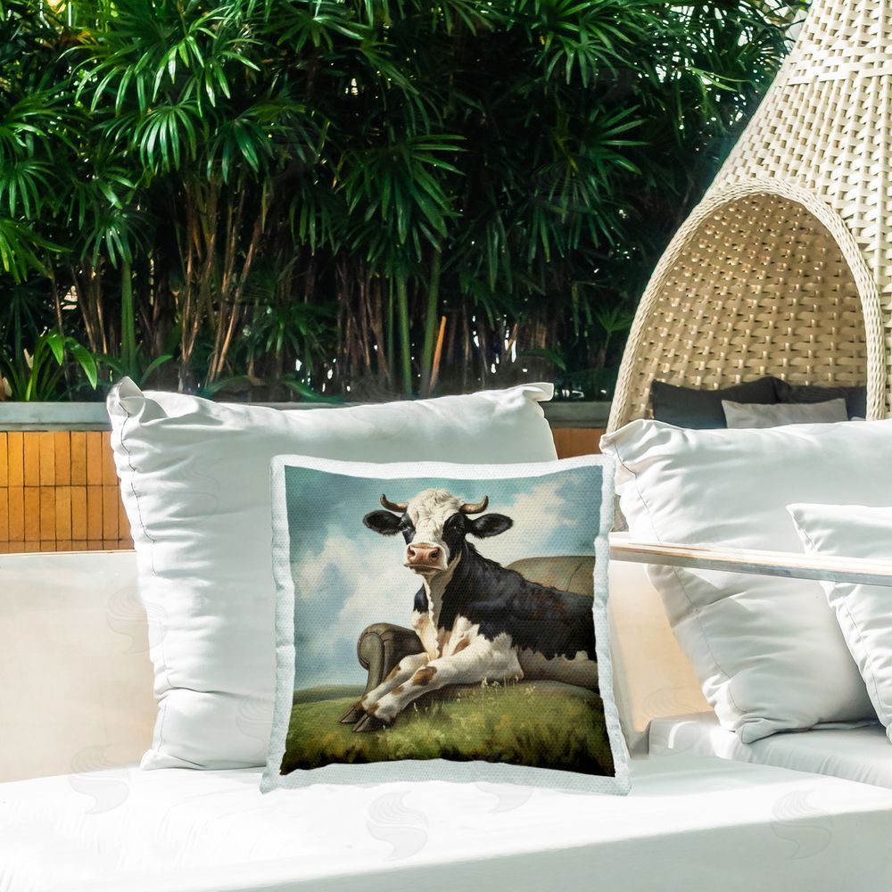 Lazar Studio Couch Cow Comfort Outdoor Quick-Dry Polyester Printed Throw Pillow in Back Yard