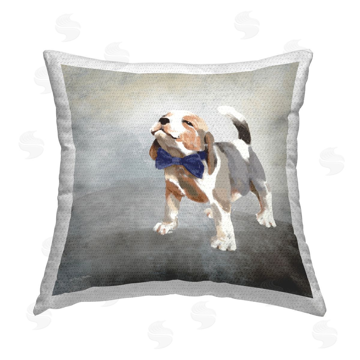 Molly Mattin Adorable Puppy with Bow Outdoor Quick-Dry Polyester Printed Throw Pillow
