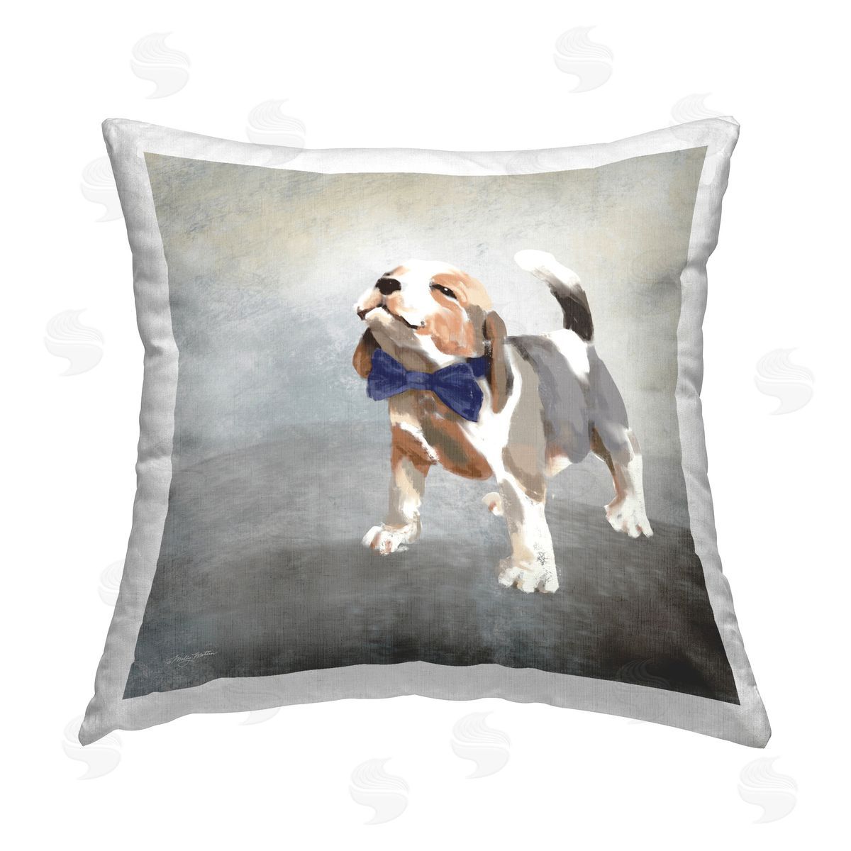 Molly Mattin Adorable Puppy with Bow Printed Plush Polyester Throw Pillow