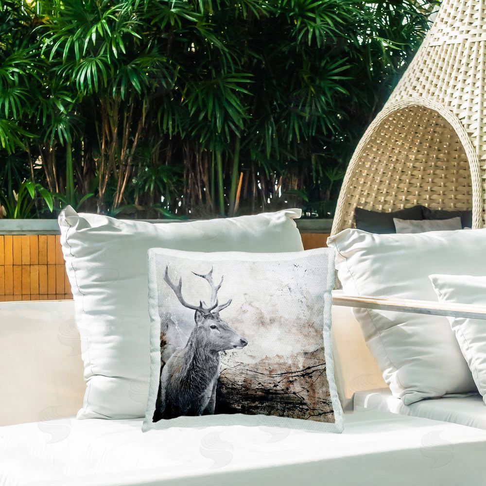 Design Fabrikken Rustic Deer Abstraction Outdoor Quick-Dry Polyester Printed Throw Pillow in Back Yard