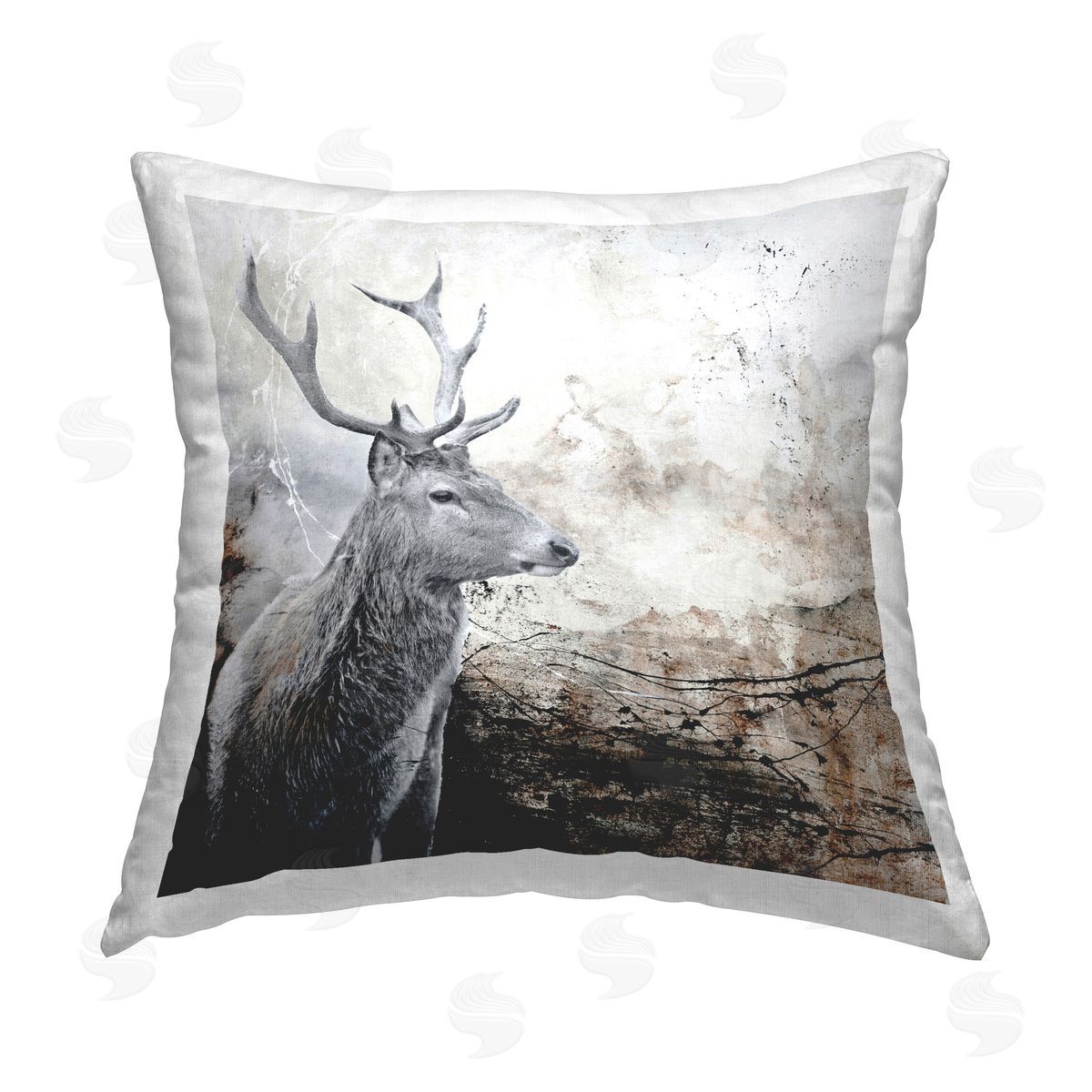 Design Fabrikken Rustic Deer Abstraction Printed Plush Polyester Throw Pillow