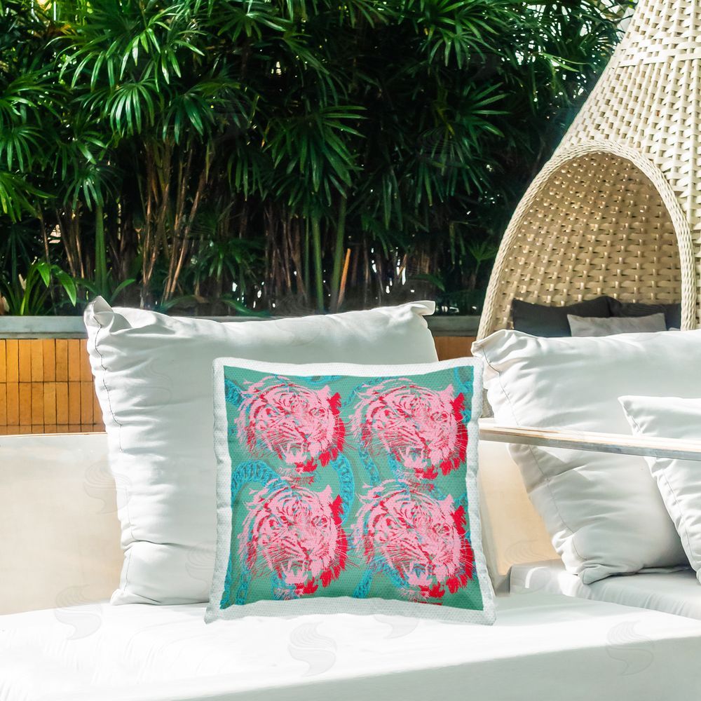 Stupell Studio Abstract Pop Tiger Outdoor Quick-Dry Polyester Printed Throw Pillow in Back Yard