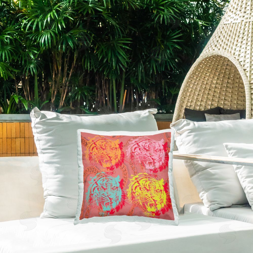 Stupell Studio Modern Pop Tigers Outdoor Quick-Dry Polyester Printed Throw Pillow in Back Yard
