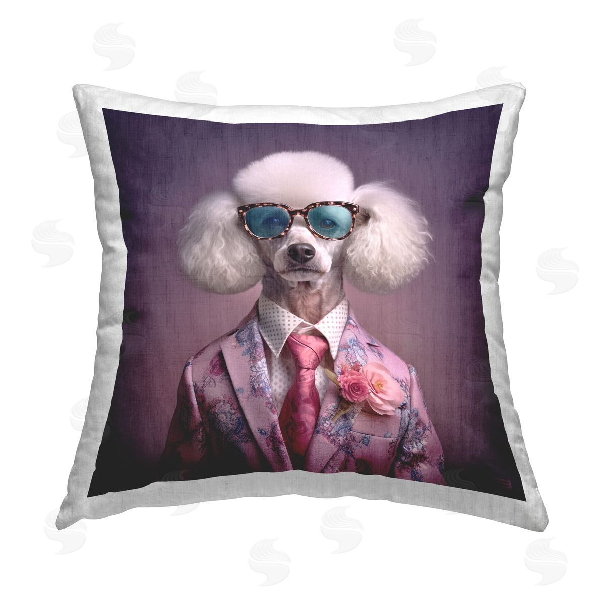 RB Fashionable Poodle Portrait Printed Plush Polyester Throw Pillow