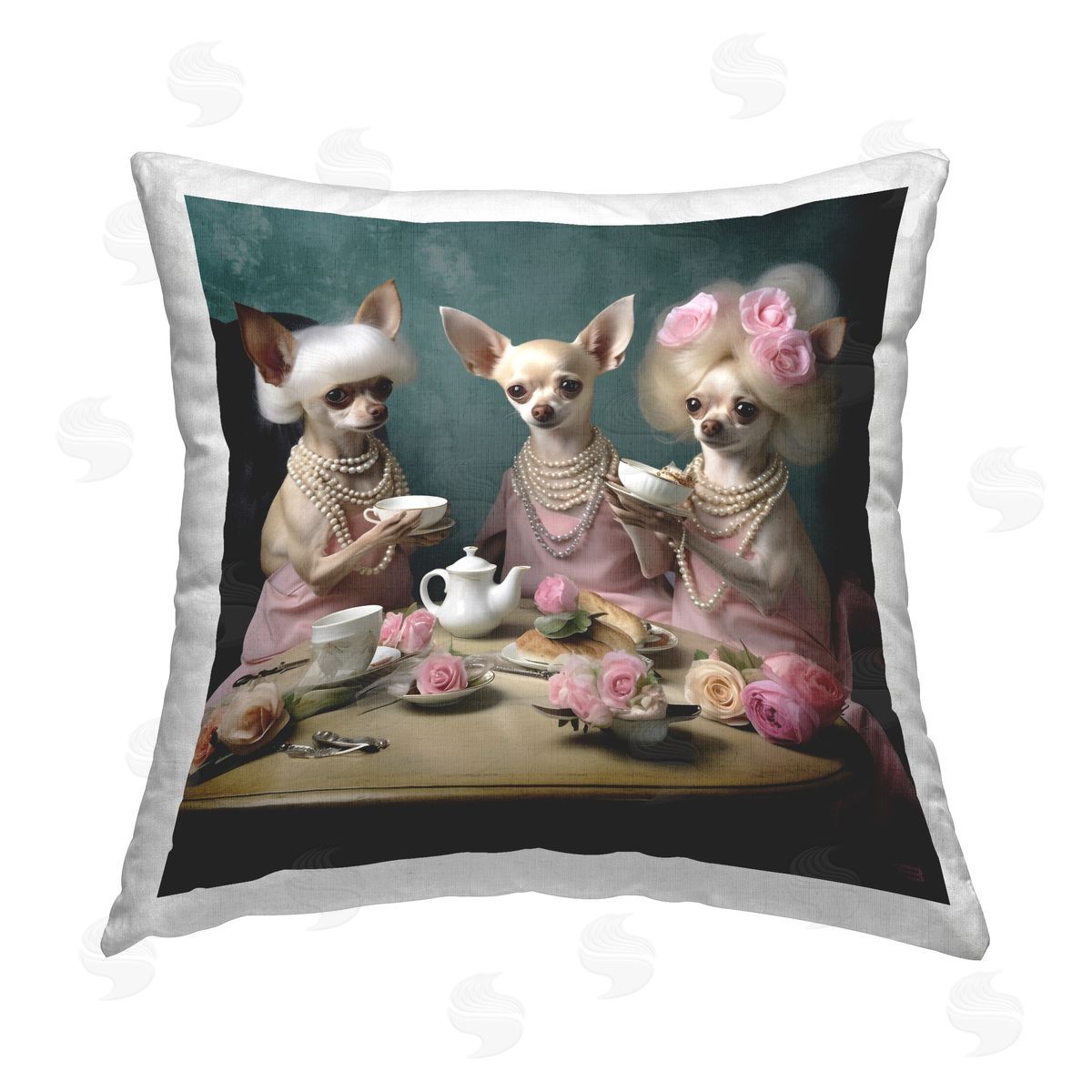 RB Dogs Tea Party Printed Plush Polyester Throw Pillow