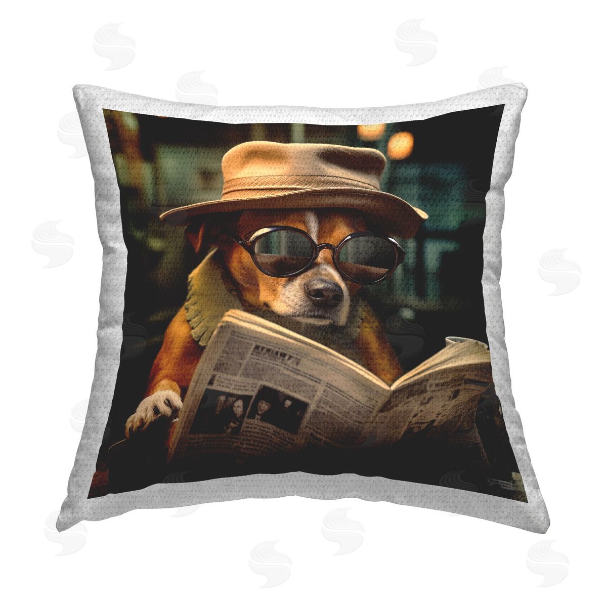 RB Classy Dog & Newspaper Outdoor Quick-Dry Polyester Printed Throw Pillow