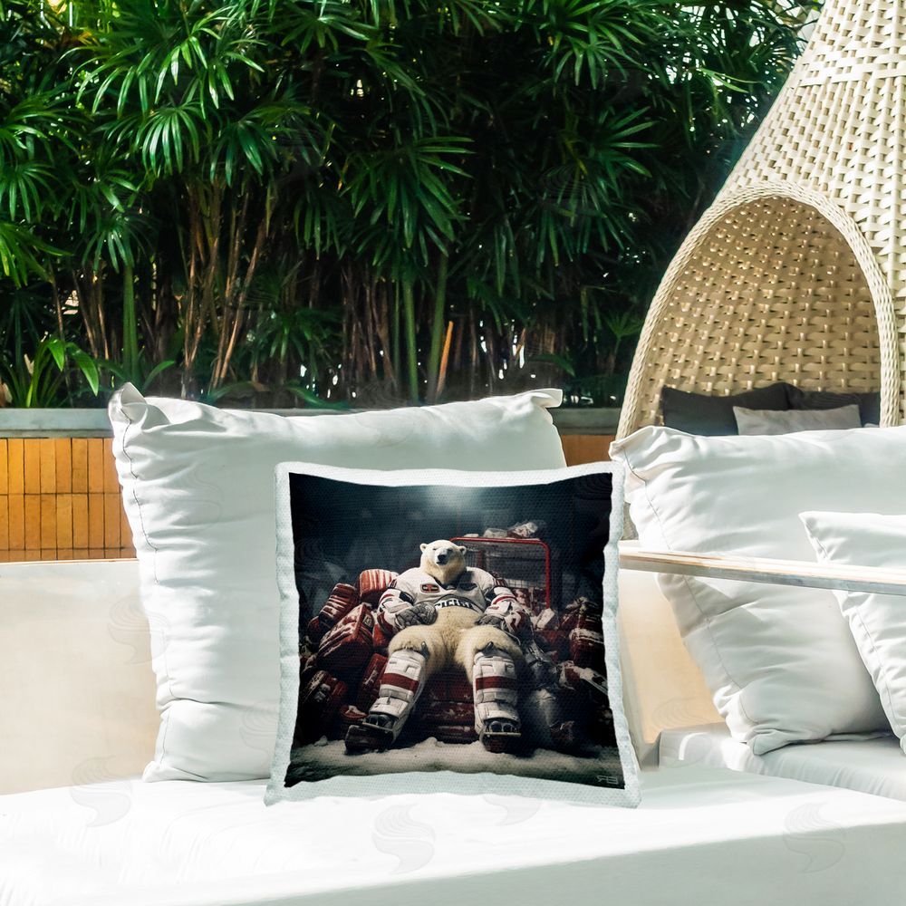 RB Polar Bear Hockey Player Outdoor Quick-Dry Polyester Printed Throw Pillow in Back Yard
