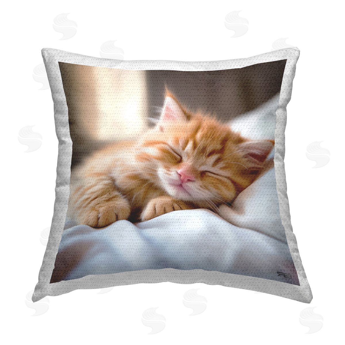 RB Snuggled Sleeping Kitten Outdoor Quick-Dry Polyester Printed Throw Pillow