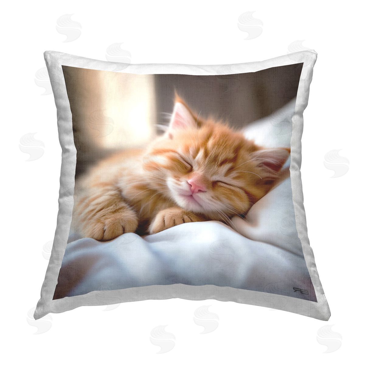 RB Snuggled Sleeping Kitten Printed Plush Polyester Throw Pillow