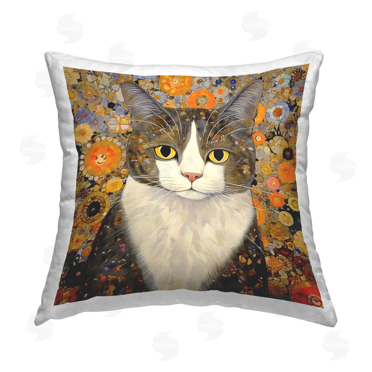 RB Geometric Collaged Cat Printed Plush Polyester Throw Pillow