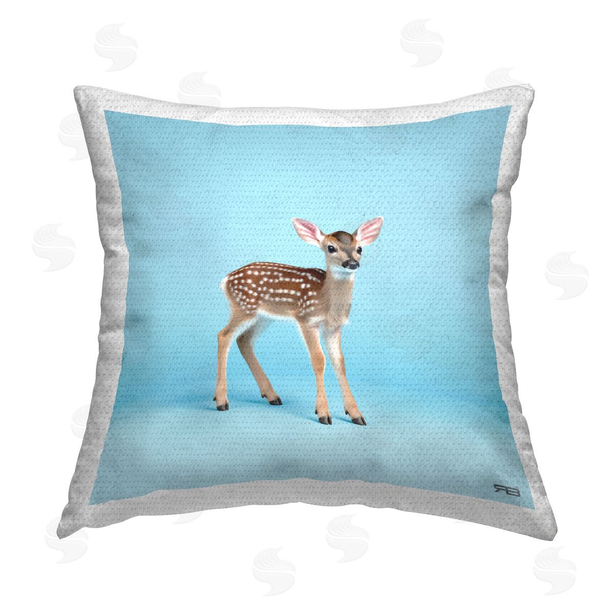 RB Forest Fawn on Blue Outdoor Quick-Dry Polyester Printed Throw Pillow