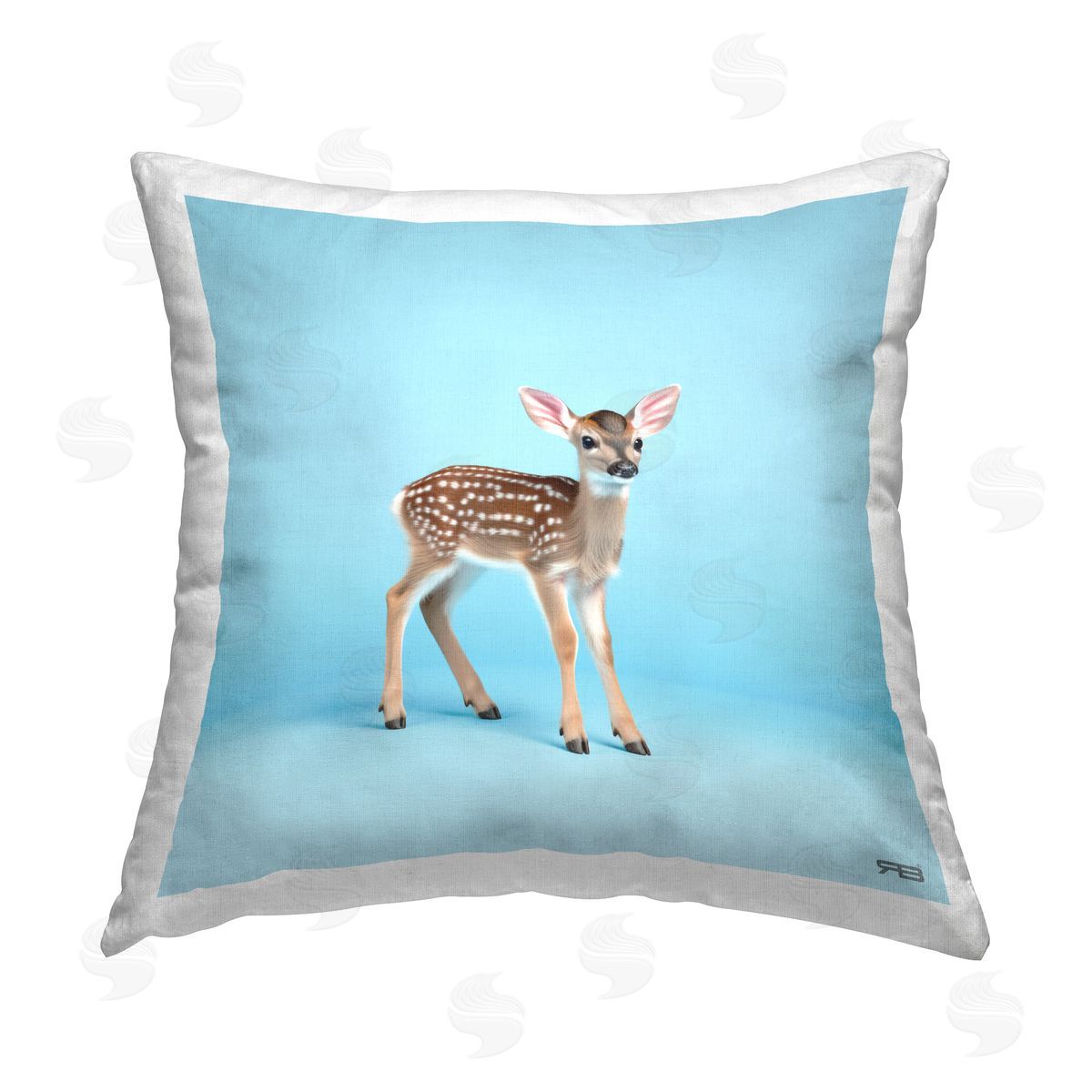 RB Forest Fawn on Blue Printed Plush Polyester Throw Pillow
