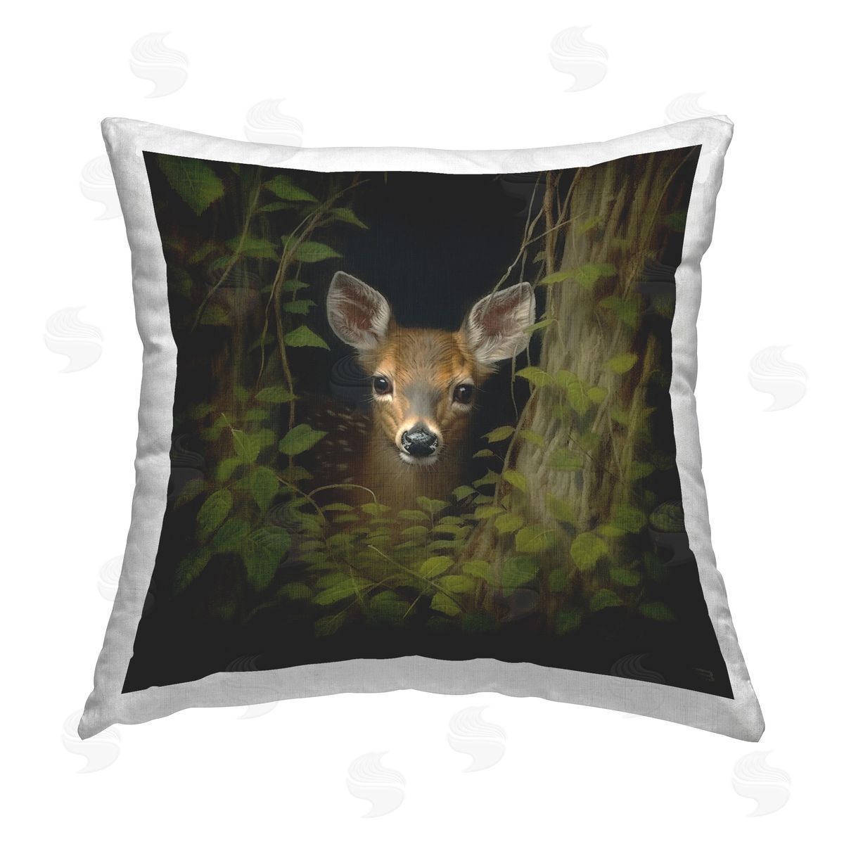 RB Fawn Peeking Ivy Plants Printed Plush Polyester Throw Pillow