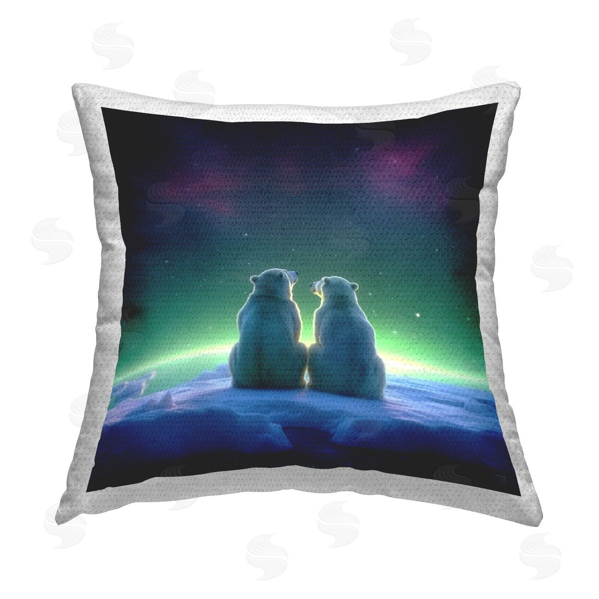 RB Bears Under Northern Lights Outdoor Quick-Dry Polyester Printed Throw Pillow