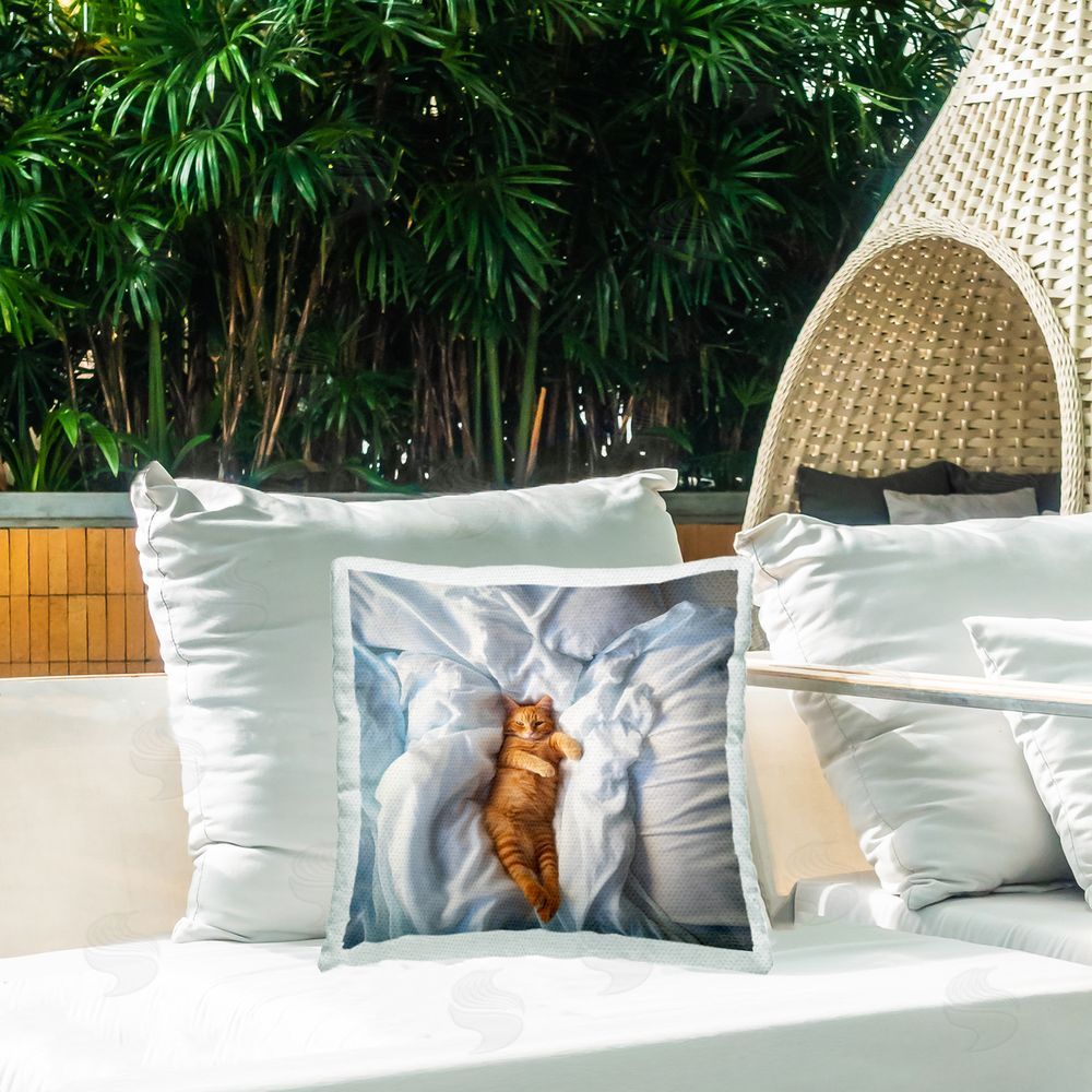 RB Resting Cat Snuggling Outdoor Quick-Dry Polyester Printed Throw Pillow in Back Yard