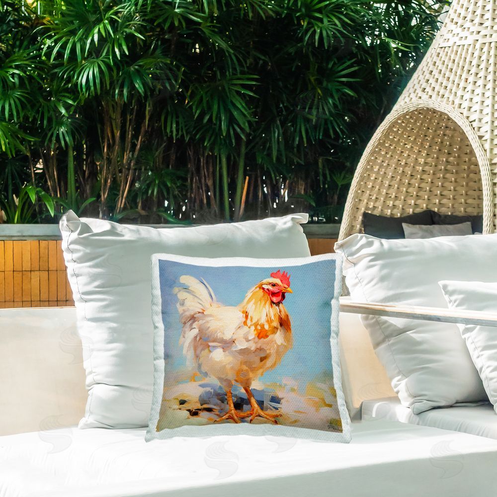 RB Modern Farmhouse Rooster Outdoor Quick-Dry Polyester Printed Throw Pillow in Back Yard