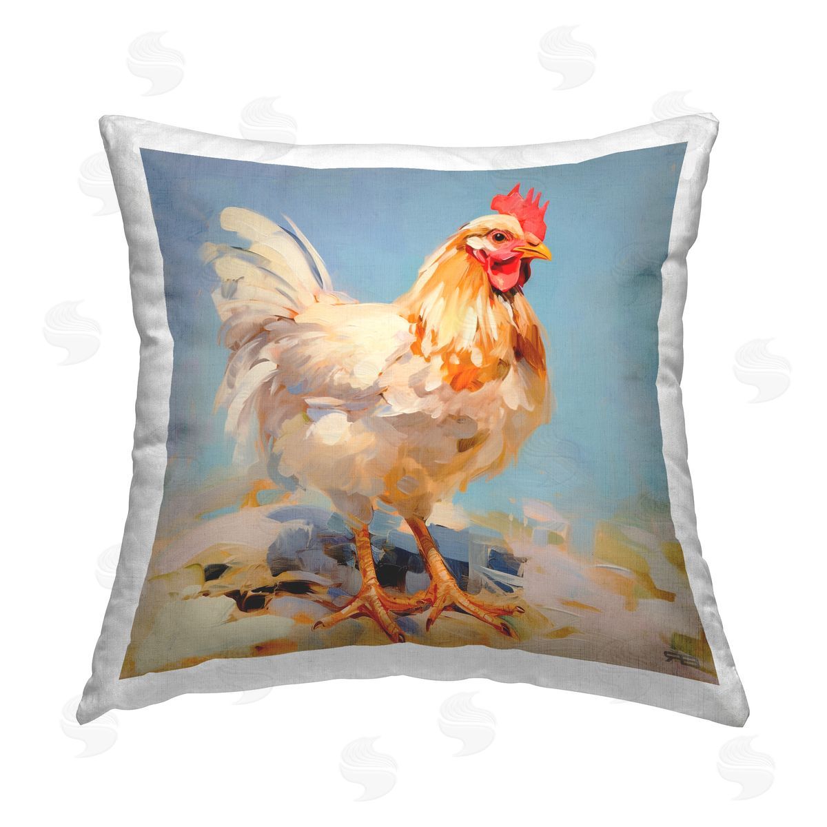 RB Modern Farmhouse Rooster Printed Plush Polyester Throw Pillow