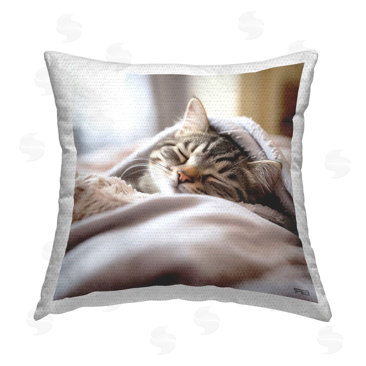 RB Striped Kitten Cuddling Outdoor Quick-Dry Polyester Printed Throw Pillow