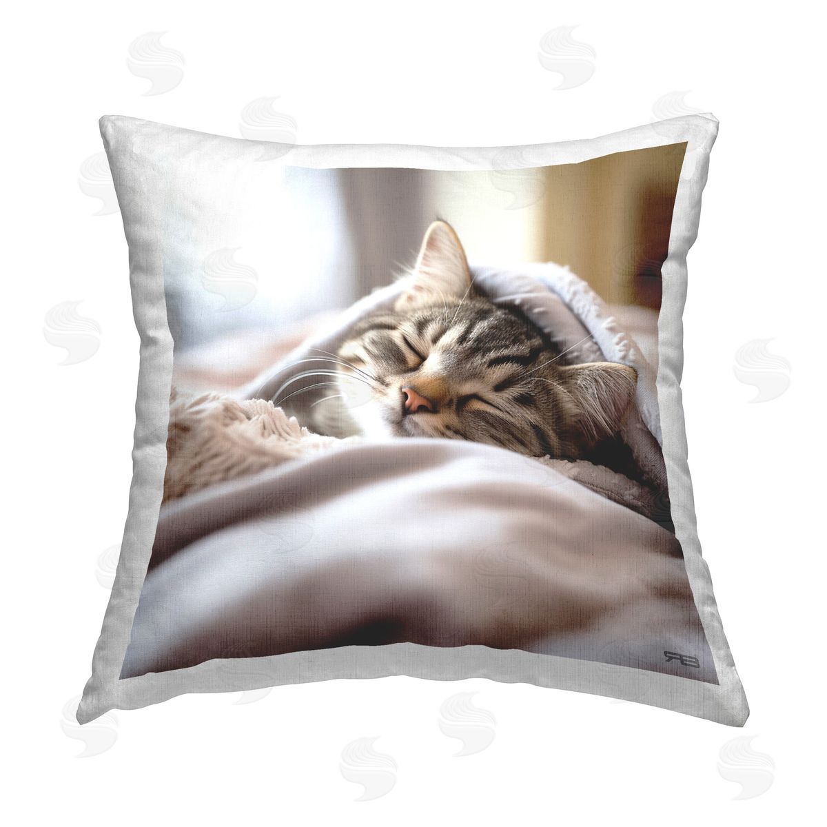 RB Striped Kitten Cuddling Printed Plush Polyester Throw Pillow