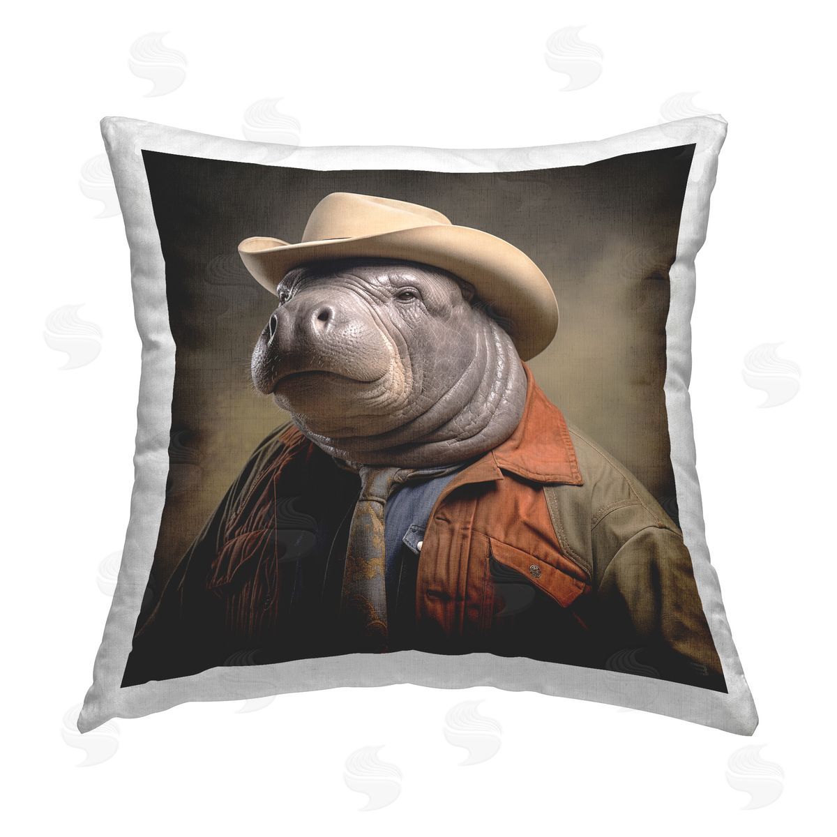 RB Western Manatee Portrait Printed Plush Polyester Throw Pillow