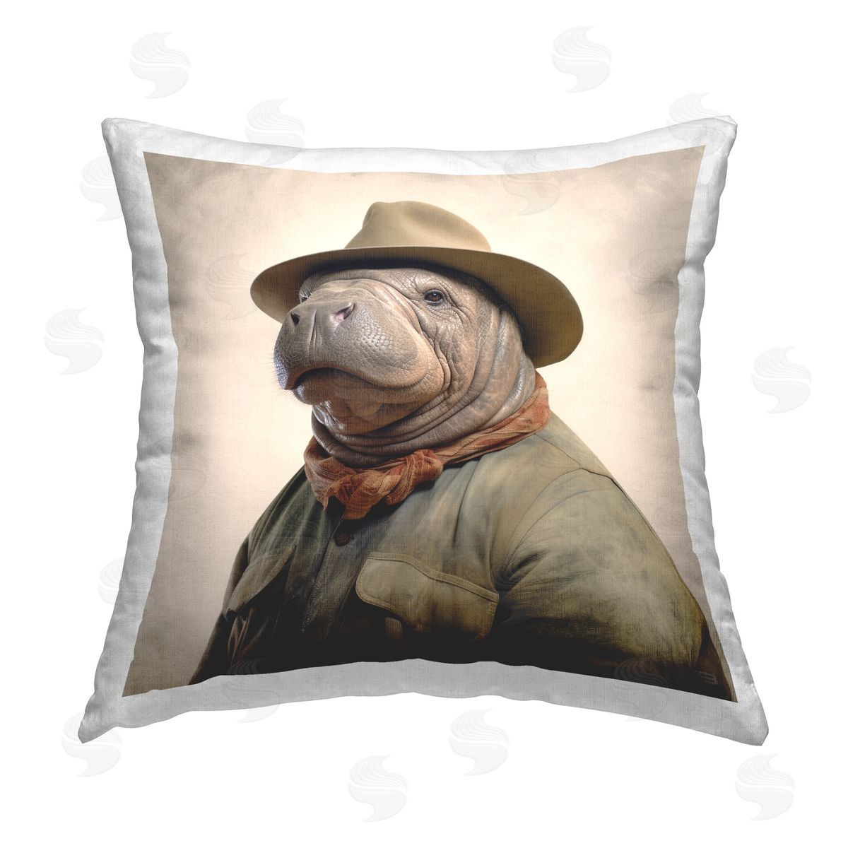 RB Manatee in Vintage Clothes Printed Plush Polyester Throw Pillow