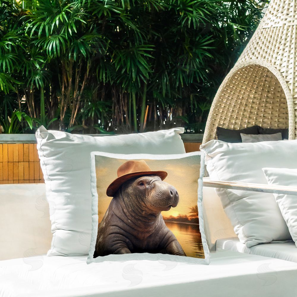 RB Manatee at Sunset Outdoor Quick-Dry Polyester Printed Throw Pillow in Back Yard