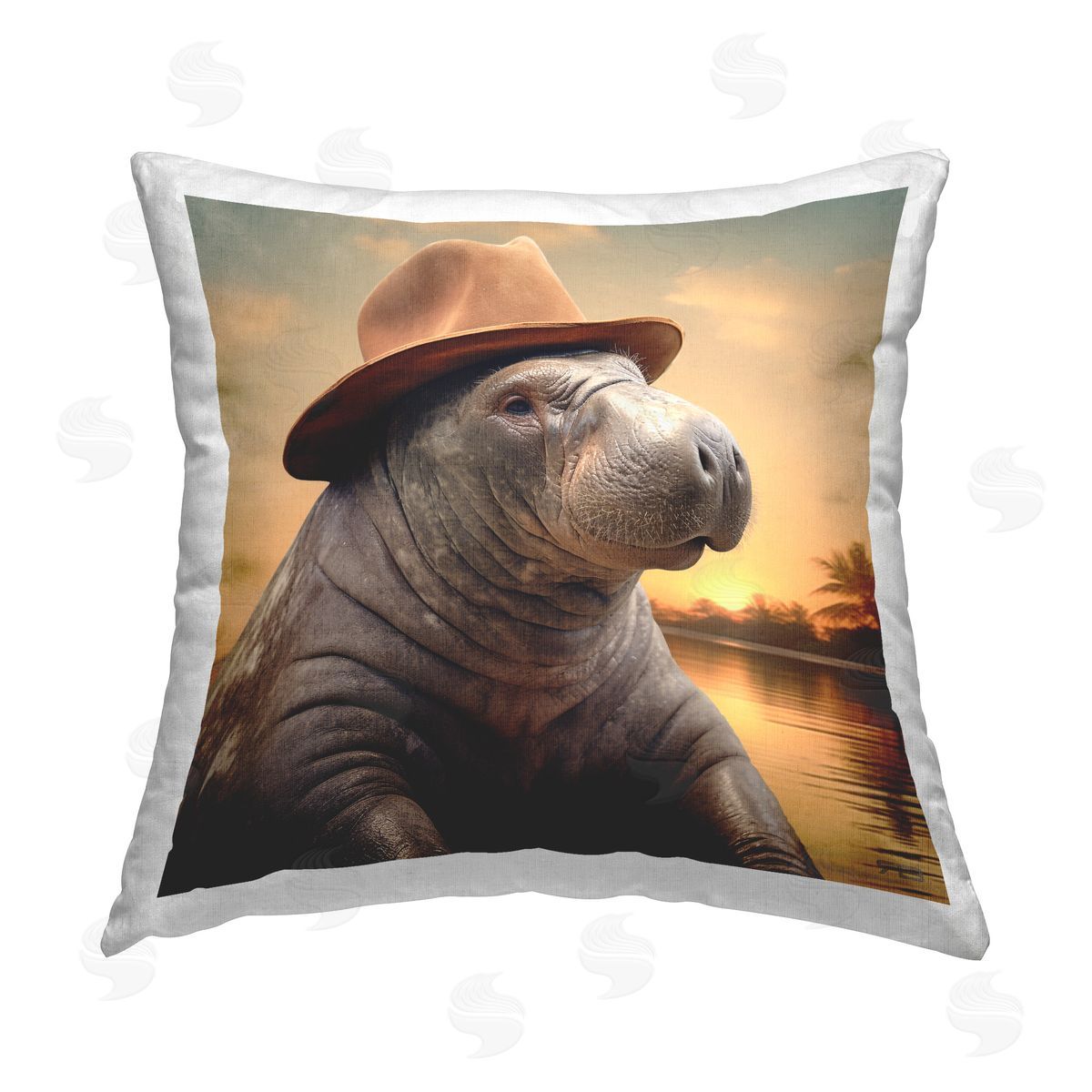 RB Manatee at Sunset Printed Plush Polyester Throw Pillow