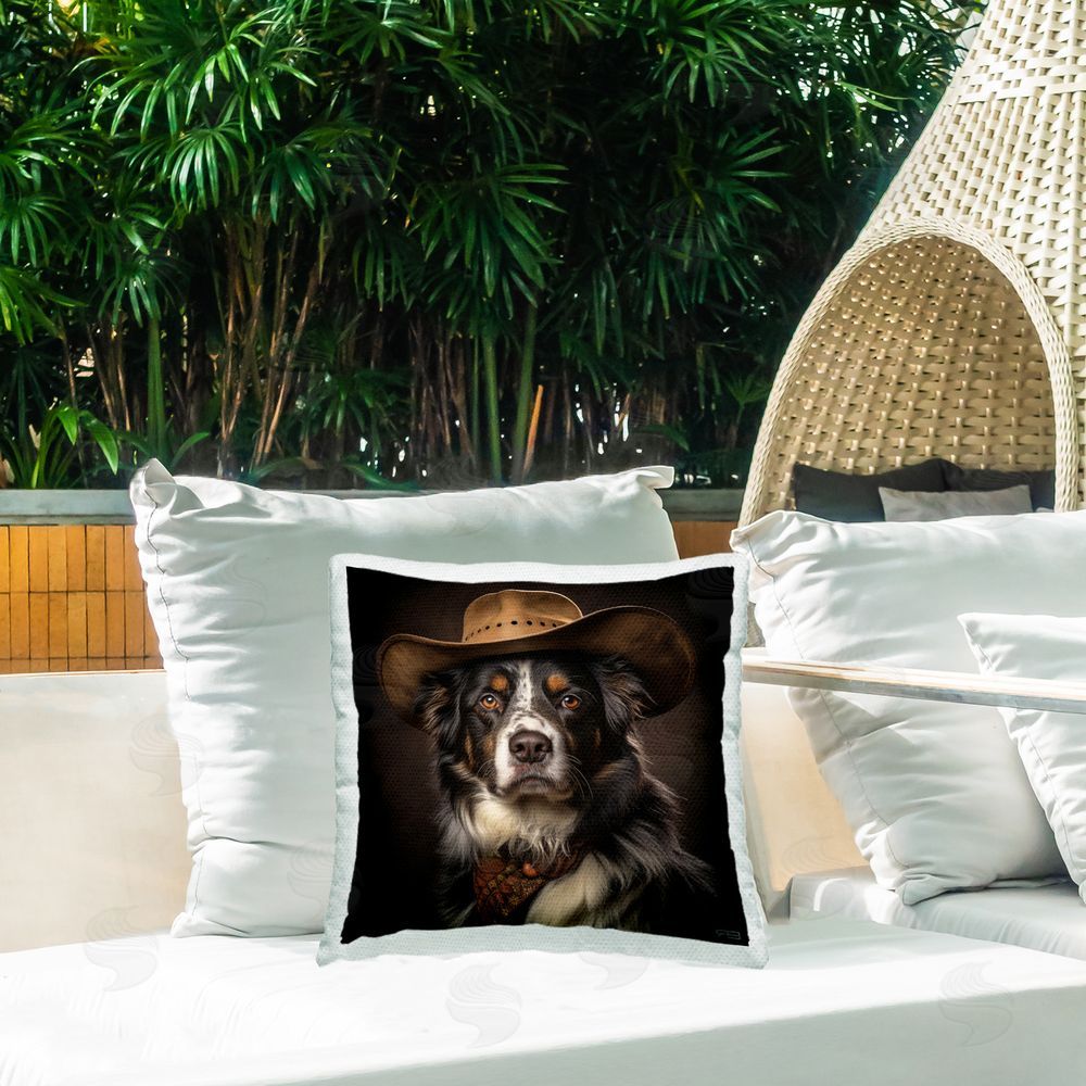RB Vintage Cowboy Dog Outdoor Quick-Dry Polyester Printed Throw Pillow in Back Yard