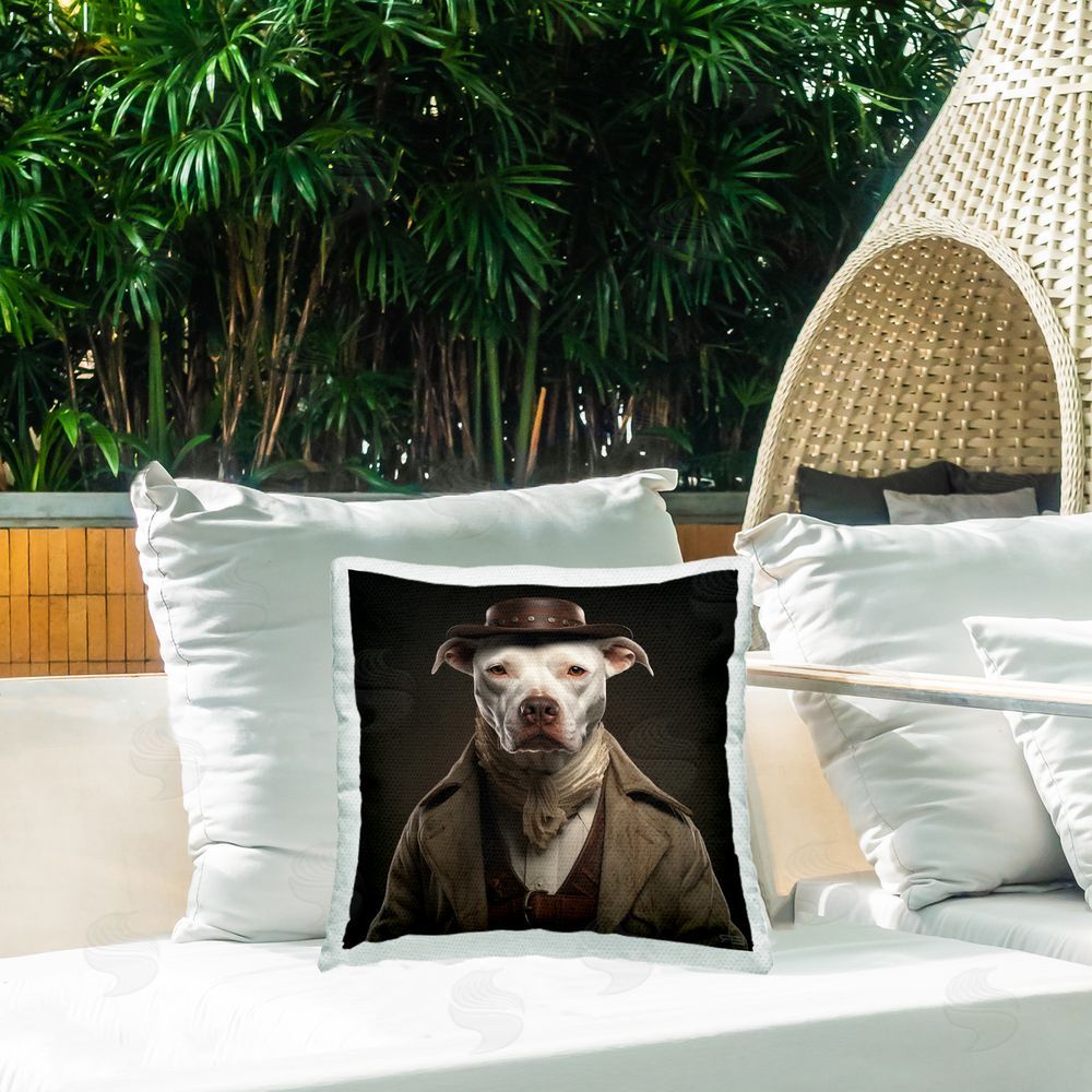 RB Historical Fashion Pit Bull Outdoor Quick-Dry Polyester Printed Throw Pillow in Back Yard