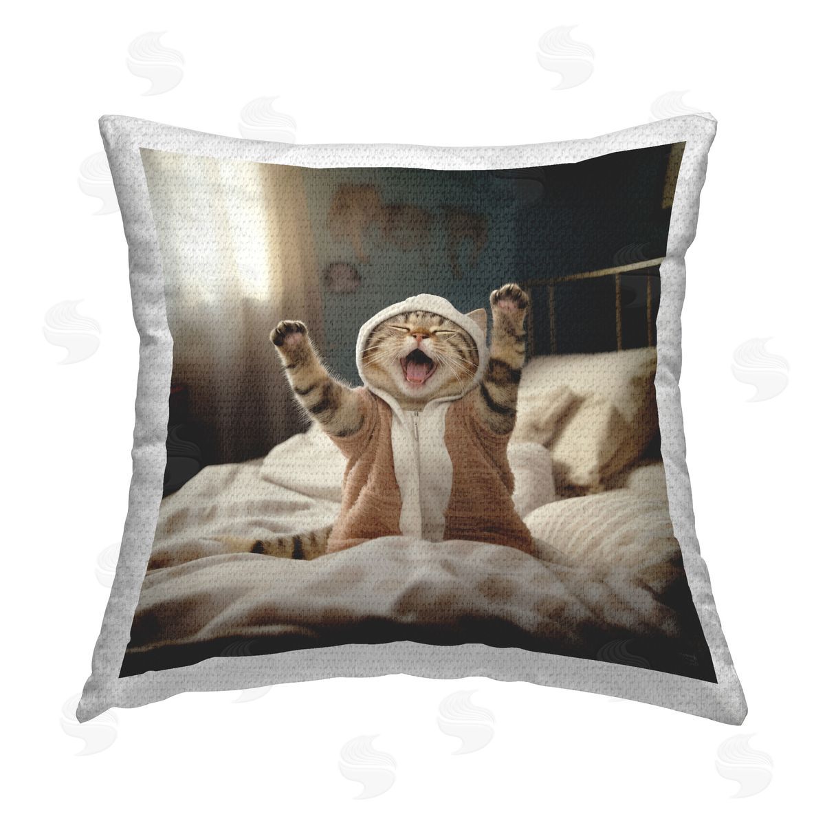 RB Sleepy Yawning Cat Outdoor Quick-Dry Polyester Printed Throw Pillow