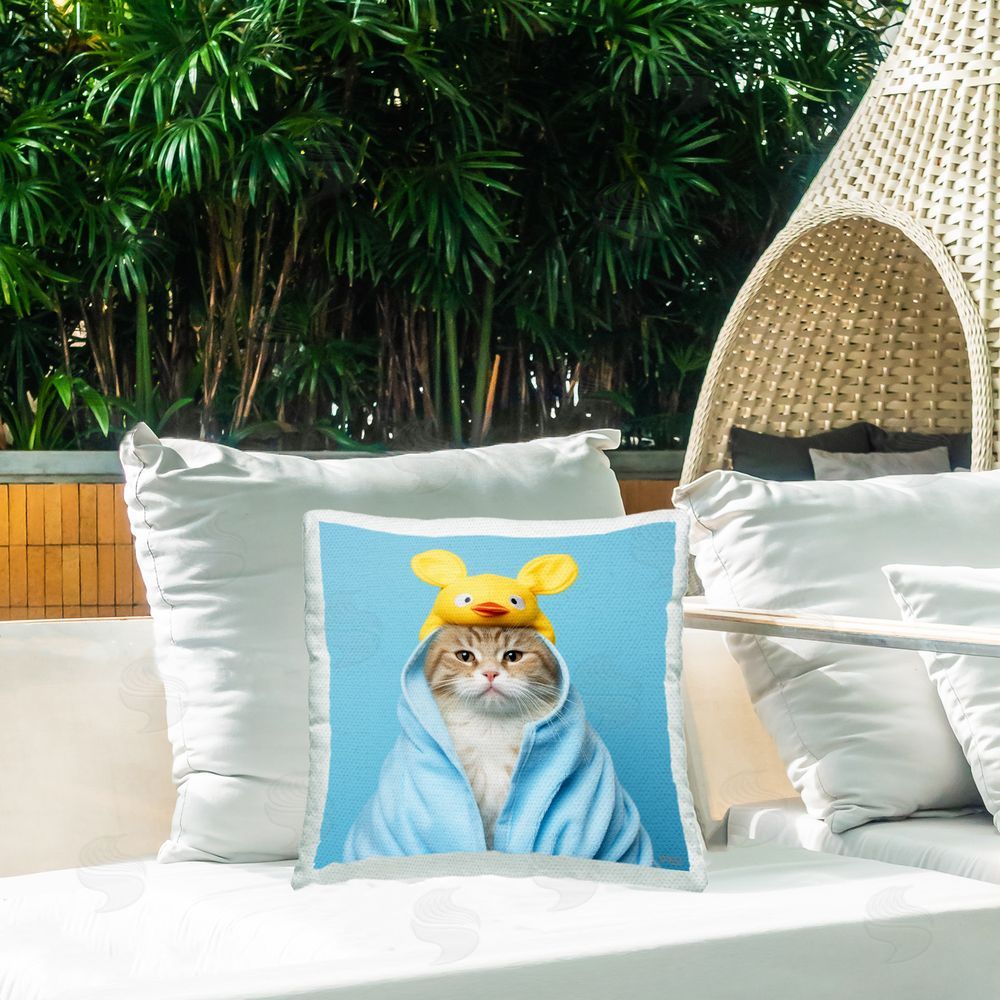 RB Cat in Bathroom Robe Outdoor Quick-Dry Polyester Printed Throw Pillow in Back Yard