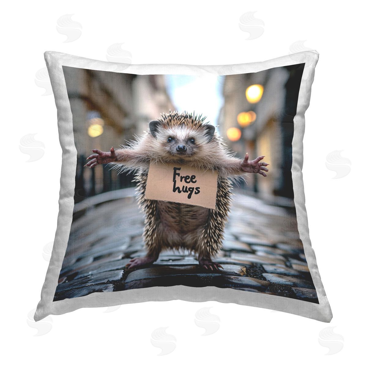 RB Free Hugs Hedgehog Printed Plush Polyester Throw Pillow