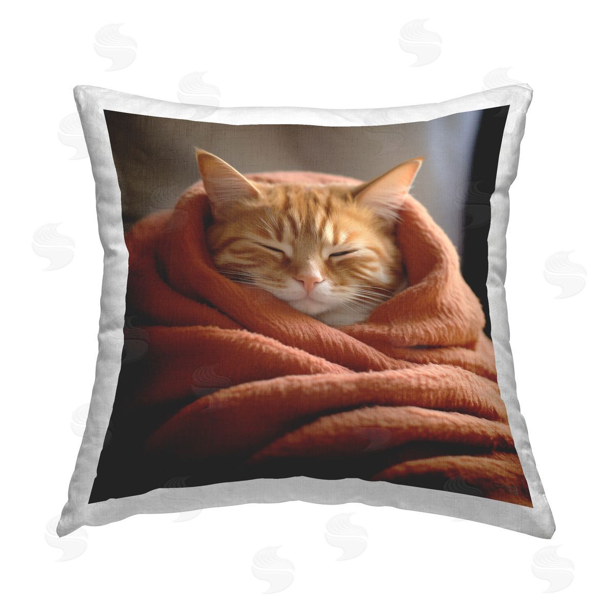 RB Sleepy Cuddling Cat Printed Plush Polyester Throw Pillow