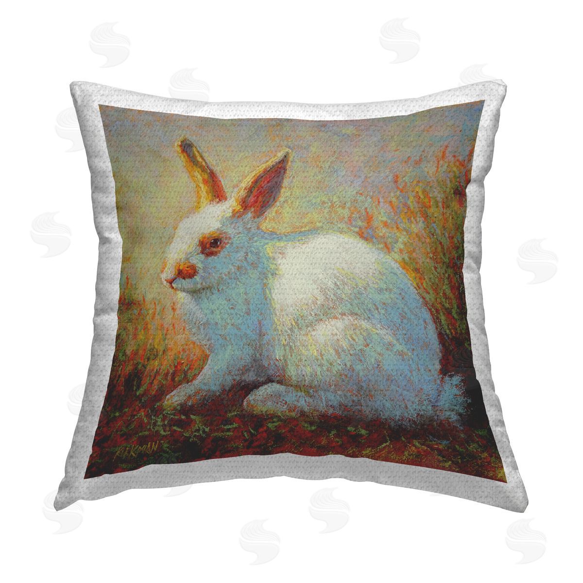 Rita Kirkman Impressionist White Rabbit Outdoor Quick-Dry Polyester Printed Throw Pillow
