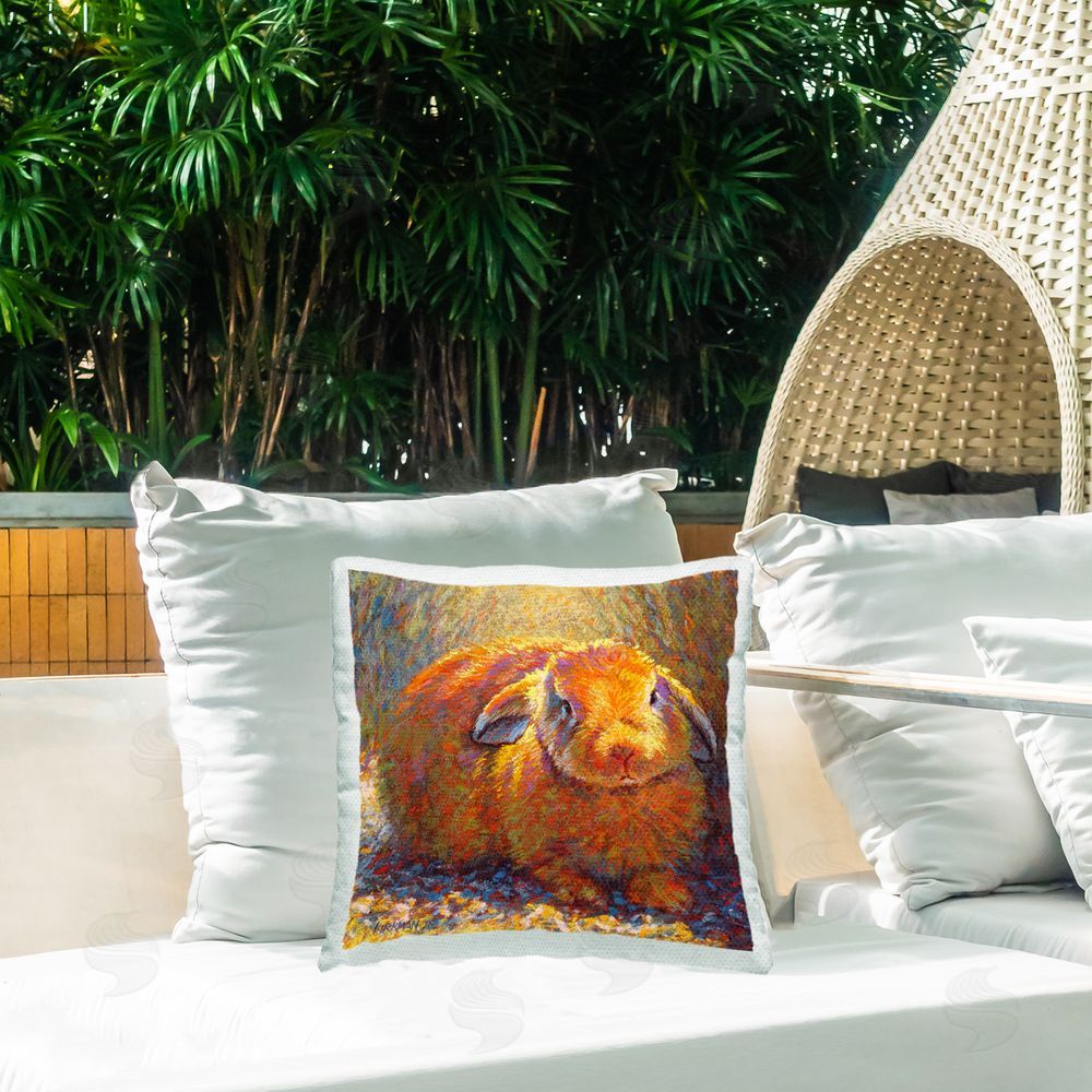 Rita Kirkman Impressionist Brown Rabbit Outdoor Quick-Dry Polyester Printed Throw Pillow in Back Yard
