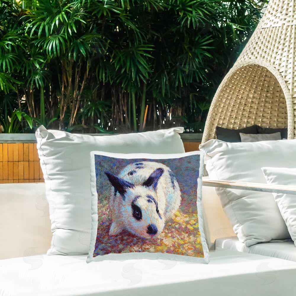 Rita Kirkman Traditional Spotted Bunny Outdoor Quick-Dry Polyester Printed Throw Pillow in Back Yard