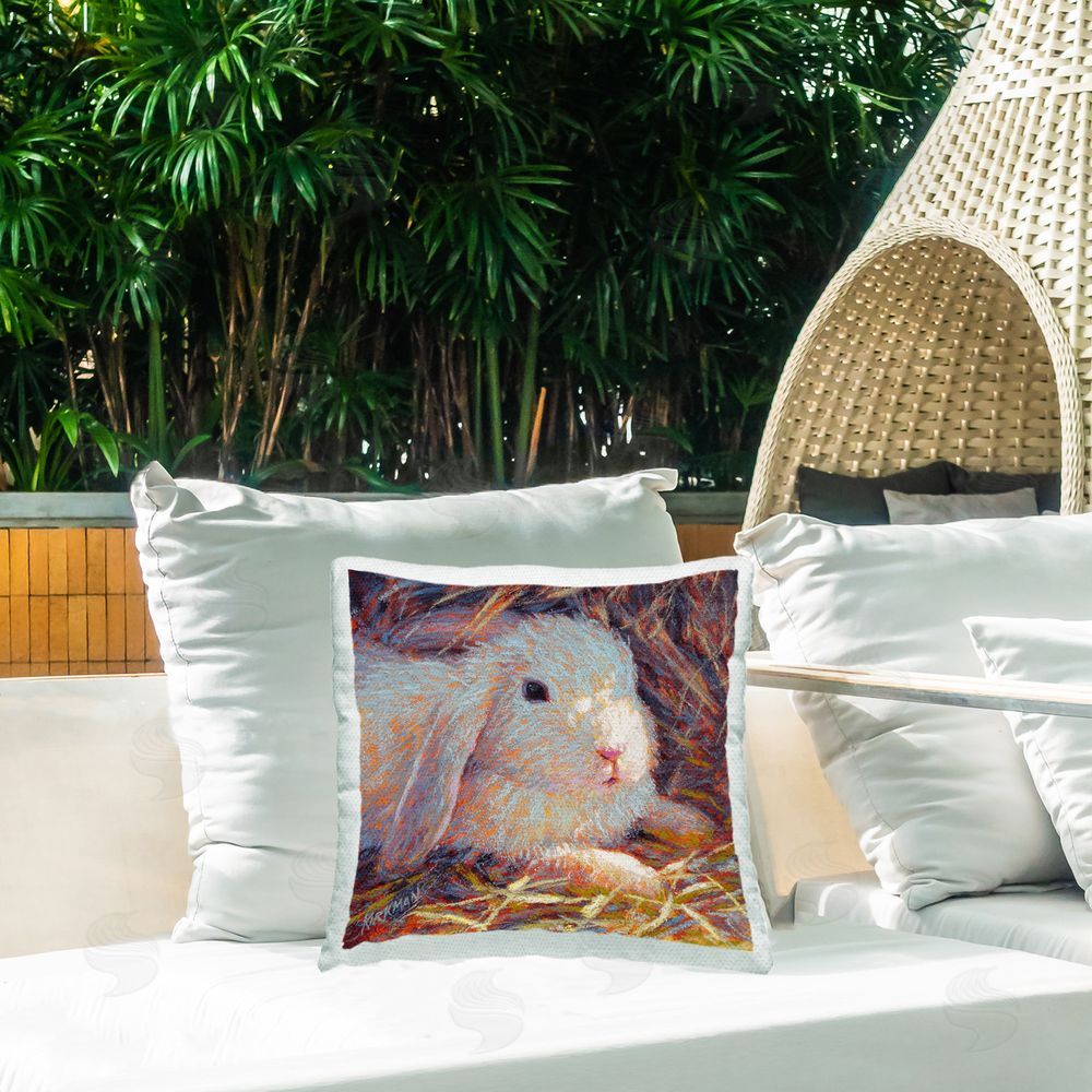 Rita Kirkman Rabbit in Nature Outdoor Quick-Dry Polyester Printed Throw Pillow in Back Yard