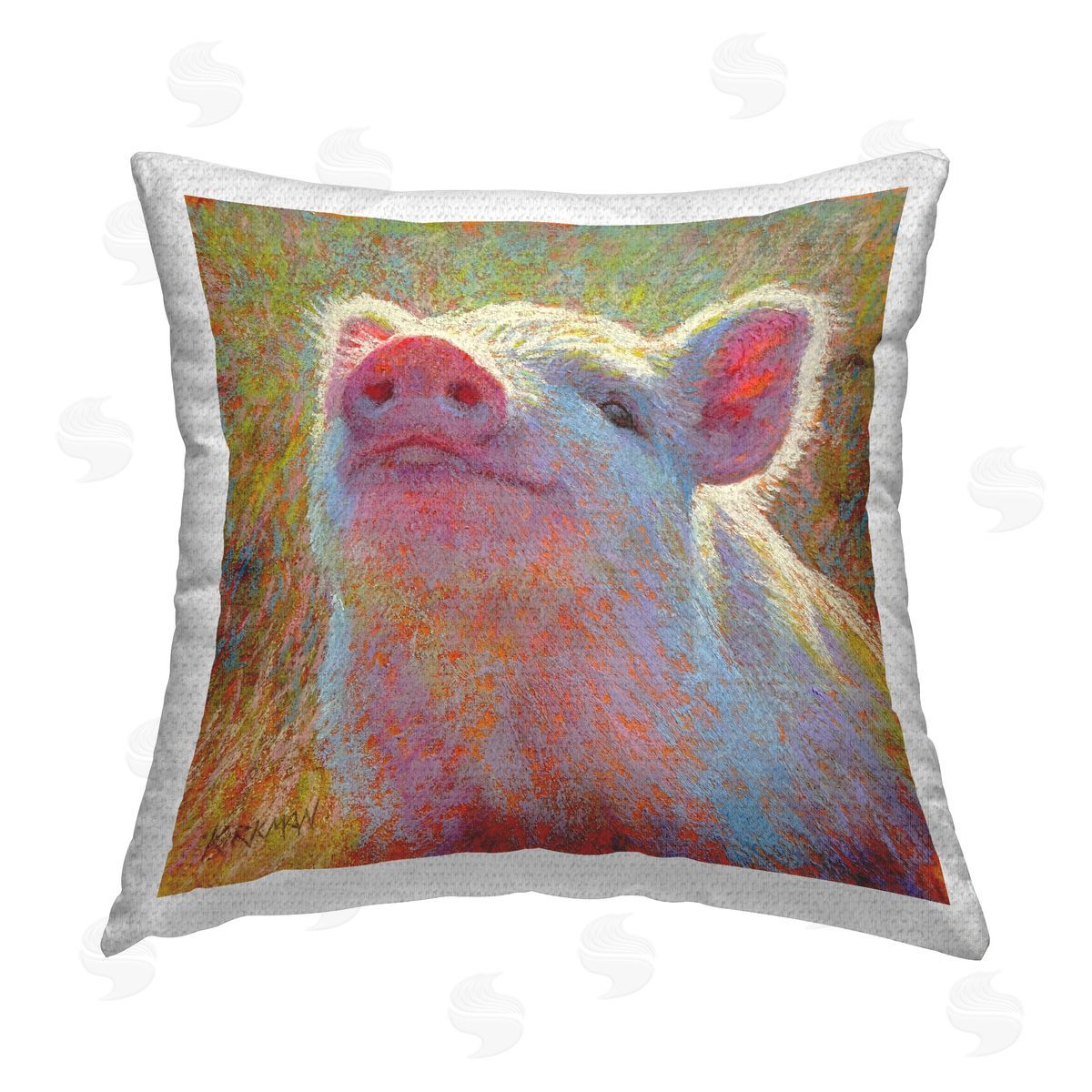 Rita Kirkman Impressionist Smiling Pig Outdoor Quick-Dry Polyester Printed Throw Pillow