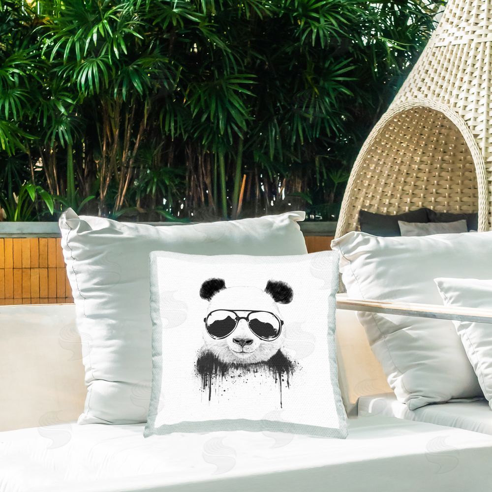 Balazs Solti Modern Fashionable Panda Outdoor Quick-Dry Polyester Printed Throw Pillow in Back Yard