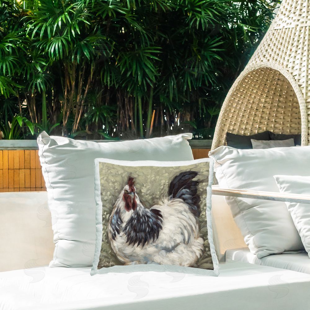 Sara G. Designs Traditional Country Hen Outdoor Quick-Dry Polyester Printed Throw Pillow in Back Yard