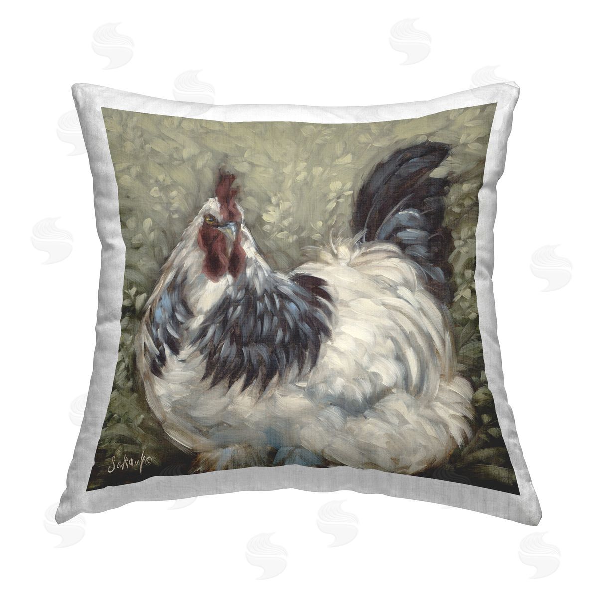 Sara G. Designs Traditional Country Hen Printed Plush Polyester Throw Pillow