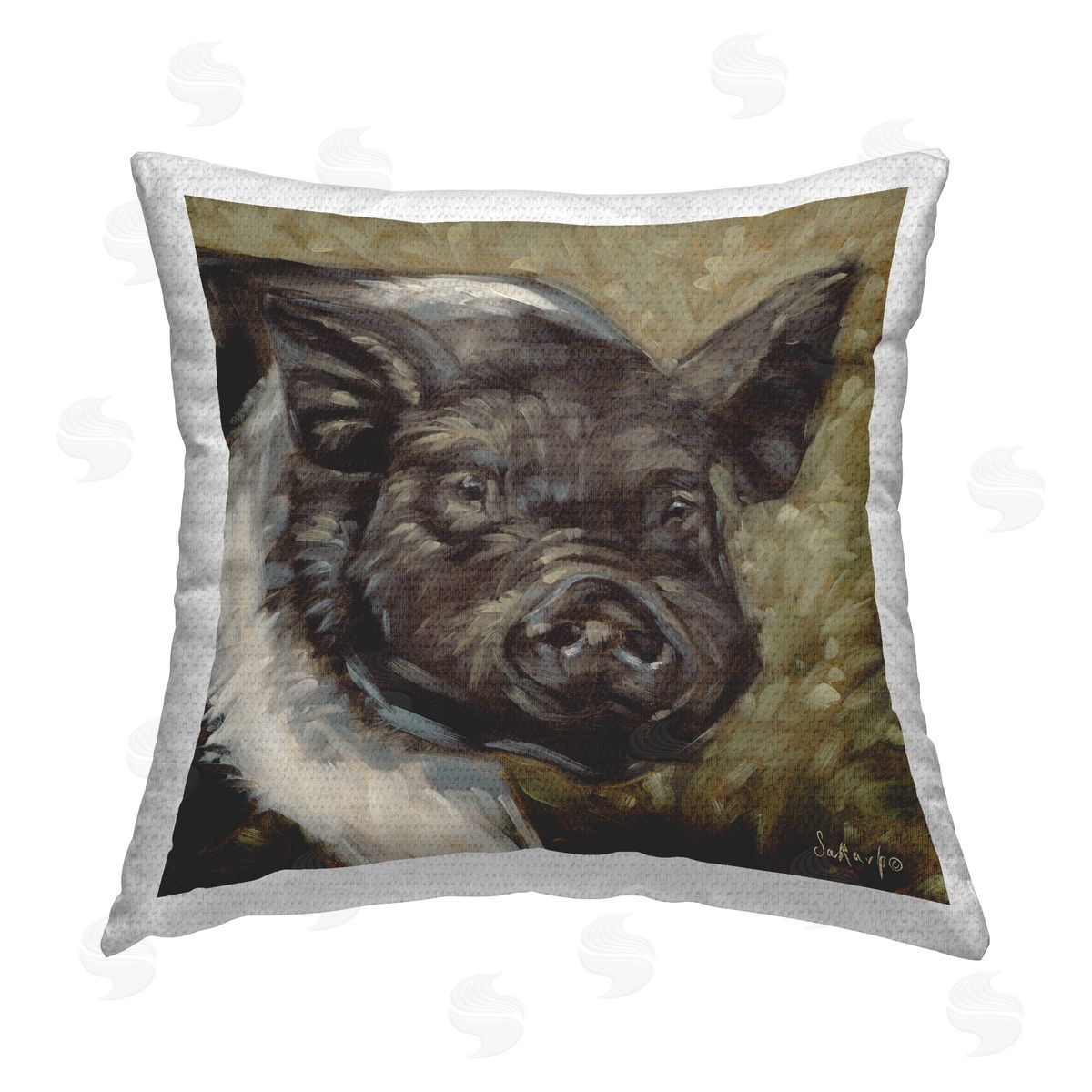 Sara G. Designs Abstract Farm Pig Outdoor Quick-Dry Polyester Printed Throw Pillow