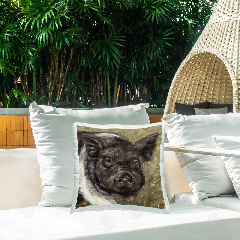 Sara G. Designs Abstract Farm Pig Outdoor Quick-Dry Polyester Printed Throw Pillow in Back Yard