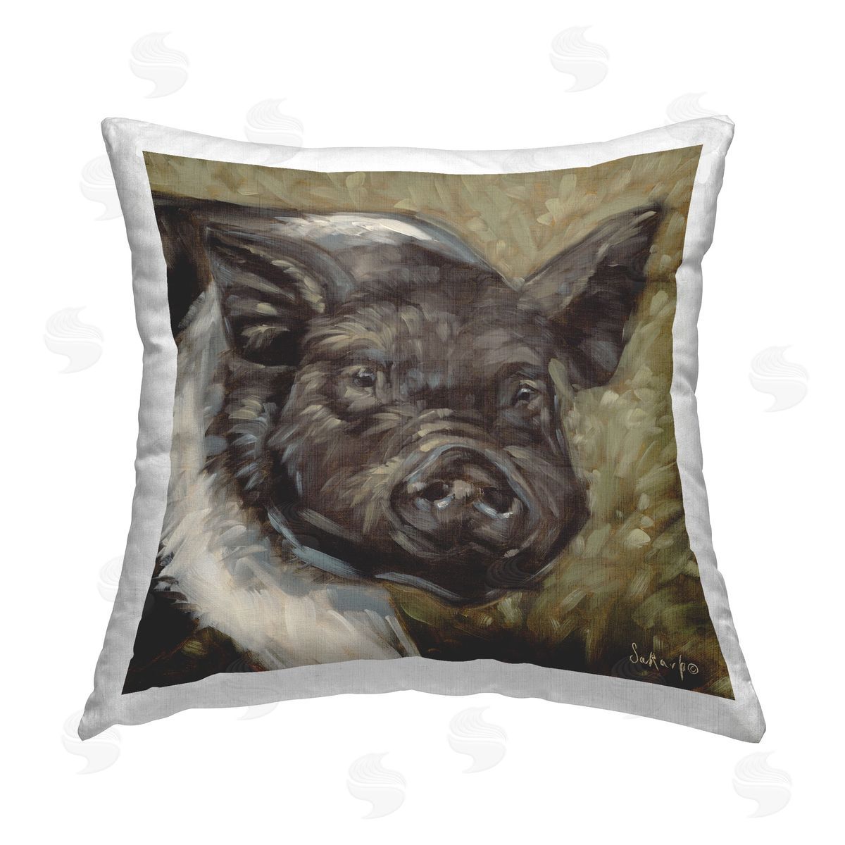 Sara G. Designs Abstract Farm Pig Printed Plush Polyester Throw Pillow