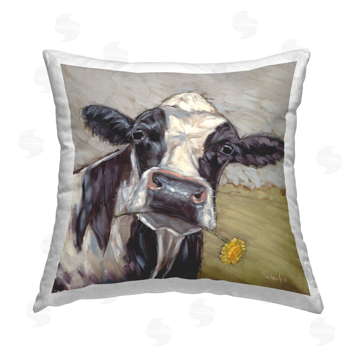 Sara G. Designs Farmhouse Cow & Daisy Printed Plush Polyester Throw Pillow