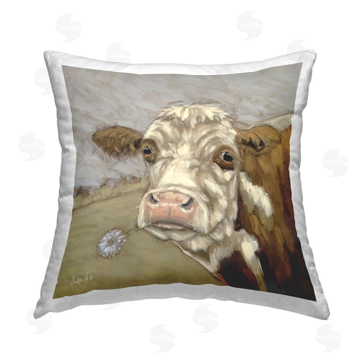 Sara G. Designs Country Cattle & Dandelion Printed Plush Polyester Throw Pillow