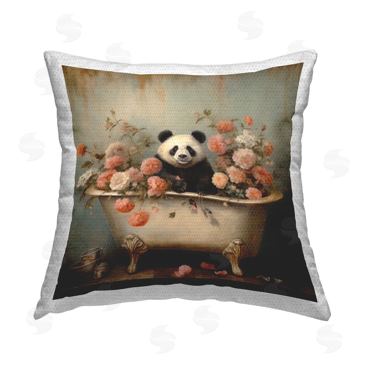 Lazar Studio Panda & Peonies Tub Outdoor Quick-Dry Polyester Printed Throw Pillow