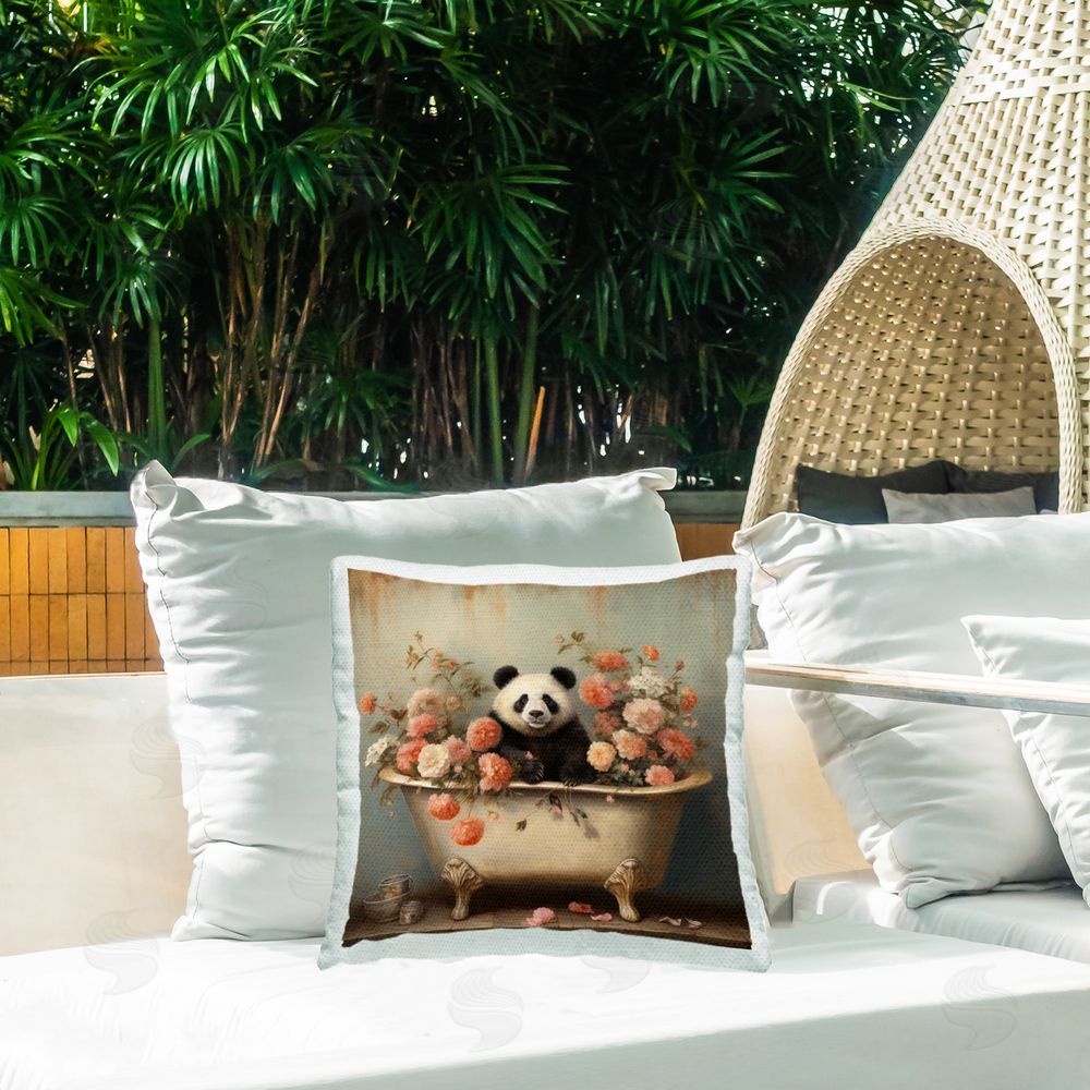 Lazar Studio Panda & Peonies Tub Outdoor Quick-Dry Polyester Printed Throw Pillow in Back Yard