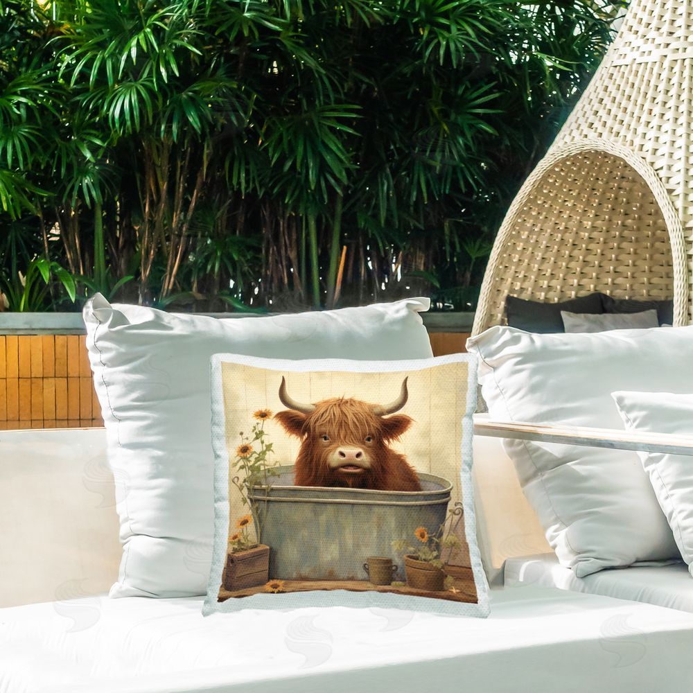 Lazar Studio Bathroom Country Cattle Outdoor Quick-Dry Polyester Printed Throw Pillow in Back Yard