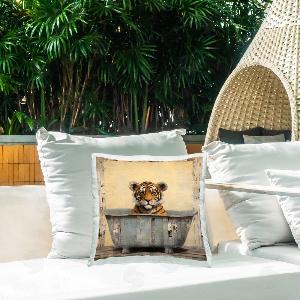 Lazar Studio Rustic Bath Tiger Outdoor Quick-Dry Polyester Printed Throw Pillow in Back Yard